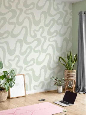 Green Groovy Wiggly Lines Repeat Pattern Wallpaper