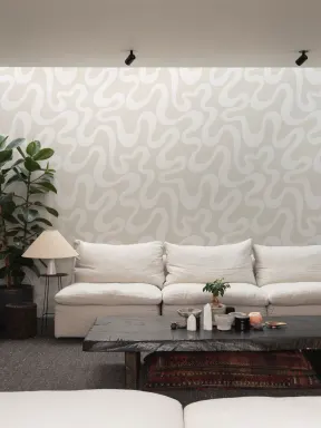 Neutral Groovy Wiggly Lines Repeat Pattern Wallpaper