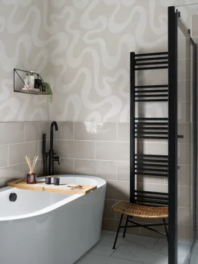 Neutral Groovy Wiggly Lines Repeat Pattern Wallpaper