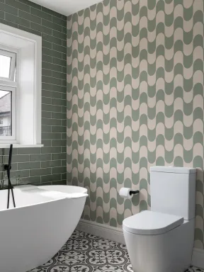 Green Groovy Retro Repeat Pattern Wallpaper
