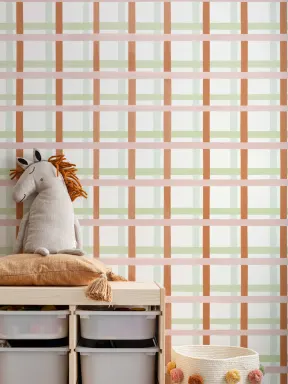 Pink & Green Pastel Plaid Wallpaper