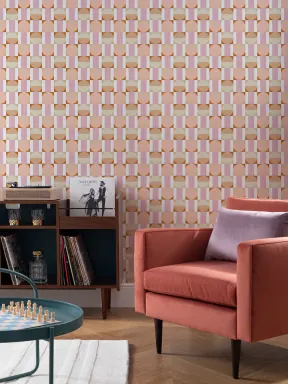 Papier Peint Motif Géométrique Rose et Orange