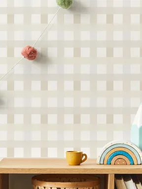 Light Neutral Gingham Wallpaper