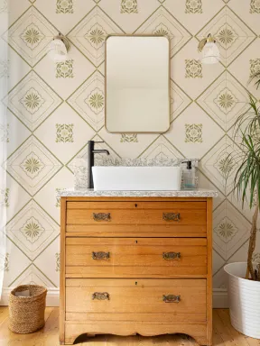 Green Geometric Tile Pattern Wall Mural