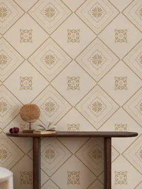 Beige Vintage Geometric Tile Wallpaper Mural