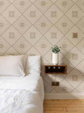 Beige Vintage Geometric Tile Wallpaper Mural