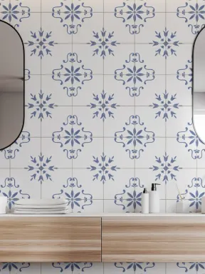 Blå Azulejo Pattern Dekorativt Flis Fototapet