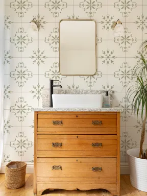 Grønn Azulejo flisemønster fototapeti vintage stil