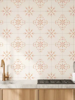 Pink Azulejo Tile Patterned Wall Mural