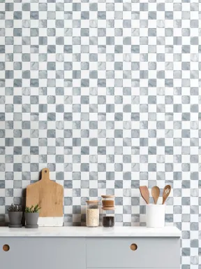 Steel Blue Watercolor Checkered Wallpaper