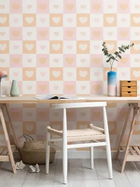 Papier peint cœurs sur carreaux oranges