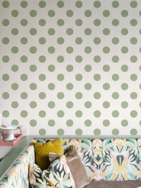 Papier peint panoramique à motif rétro à pois verts