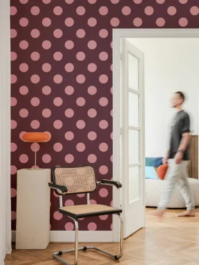 Burgundy And Pink Polka Dot Pattern Wall Mural