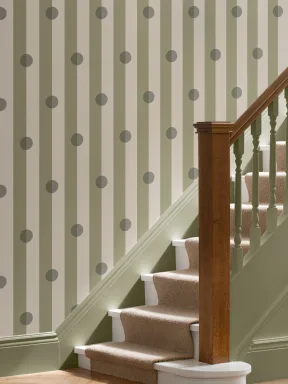 Green Polka Dot Striped Pattern Mural With Retro Vibe