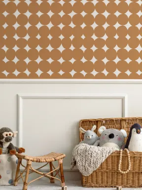 Mural de papel pintado con estampado geométrico retro en naranja