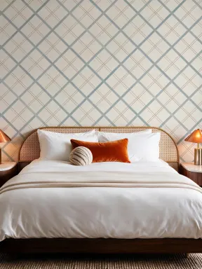 Blue Geometric Checkered Pattern Mural Adds Modern Vibe