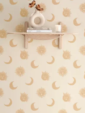 Yellow Sun & Moon Boho Wallpaper
