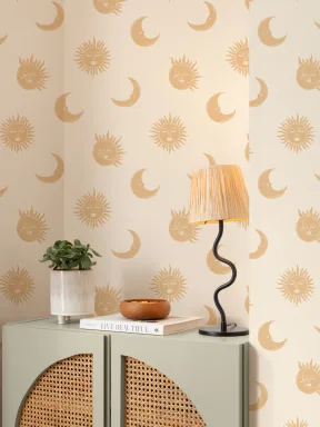 Papier peint Boho jaune soleil et lune
