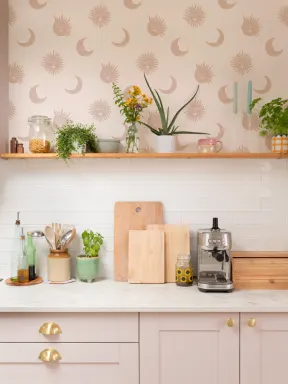 Papier peint Boho soleil et lune rose