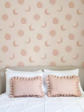 Carta da parati rosa Sole e Luna Boho