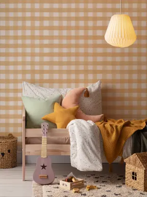 Gelbe Aquarell Gingham Tapete