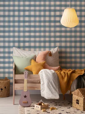 Navy Watercolor Gingham Wallpaper