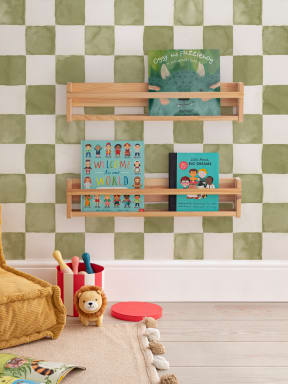 Green Watercolor Checkered Tile Mural