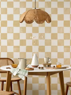 Yellow Watercolor Checkered Tile Mural