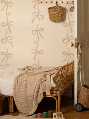 Neutral Ribbon Bow Stripes Mural