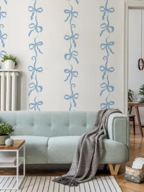Papier peint panoramique bleu Nœud en ruban à rayures