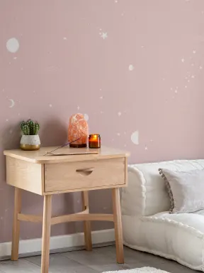 Pink & White Moon & Stars Wallpaper Mural