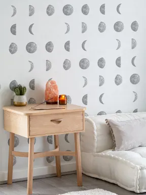 Illustrated Moon Phases Repeat Pattern Wallpaper