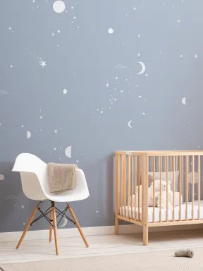 Blau-weißer Mond und Sterne Fototapete