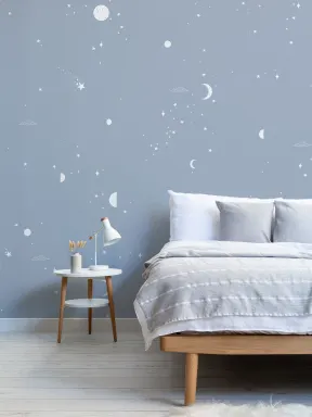 Blue & White Moon & Stars Mural