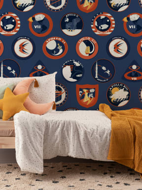 Blue Nasa Badges Space Themed Pattern Wallpaper Mural