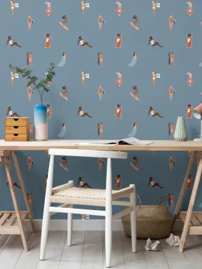 Blue Beach Life Seaside Repeat Pattern Wallpaper