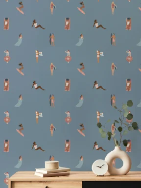 Blue Beach Life Seaside Repeat Pattern Wallpaper
