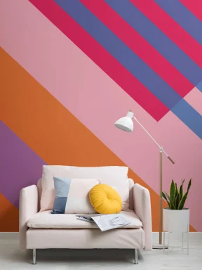 Papier Peint Panoramique Rayures Géométriques Modernes en Rose et Orange