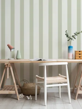 Papier Peint Panoramique Rayures Verticales en Vert Menthe et Crème