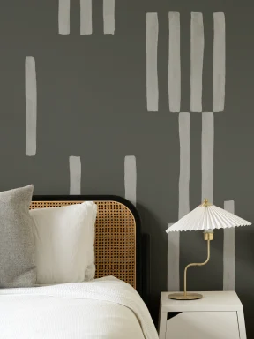 Hand Painted Line Geometric Mural in Moss Green