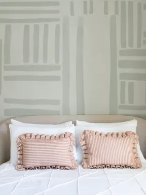 Hand-Painted Geometric Grid Stripe Mural in Green