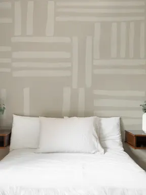 Hand-Painted Geometric Grid Stripe Mural in Beige