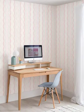 Papier Peint Rayures Roses et Ondulées