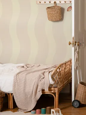 Papier Peint Rayures Ondulées Beige et Rose