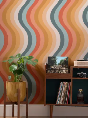Papier Peint Rétro Ondulations Colorées