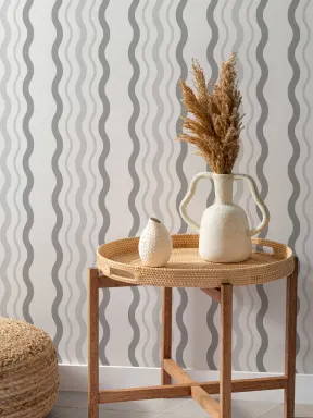 Grey Ric Rac Striped Repeat Pattern Wallpaper
