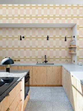 Pink And Yellow Checkered Pastel Pattern Mural