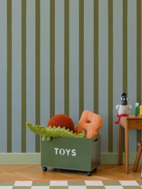 Mural de papel pintado con diseño minimalista de rayas azules y verdes