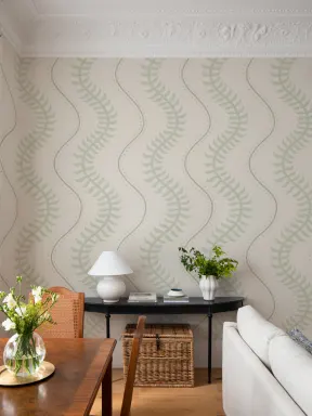 Green Botanical Leaf Stripe Pattern Wallpaper Mural