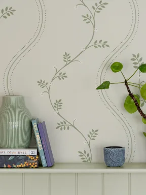 Green Botanical Striped Vintage Style Wallpaper Mural